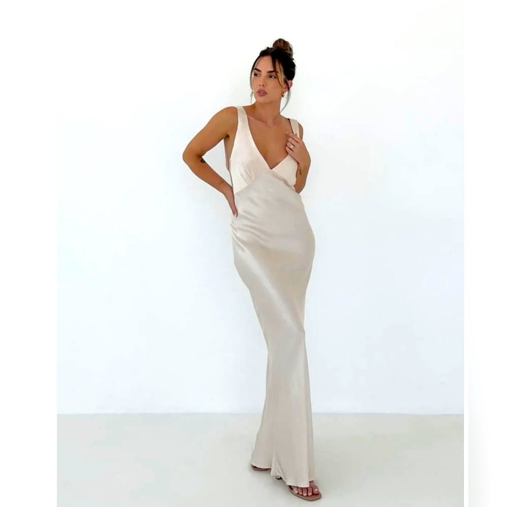Rumored Champagne Sunset Maxi Slip Dress